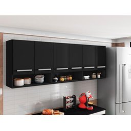 Armario Suspenso para Cozinha 6 Portas Preto Suriname Bela Casa - 4
