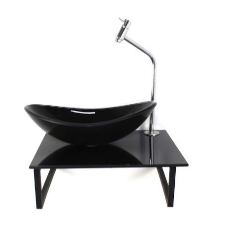 Gabinete de Vidro com Cuba Oval Tampo 40cm Preto Full Mais Torneira Metal