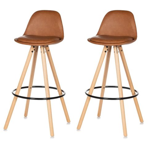 Kit 2 Banquetas Anm2810b Luisa Anima Office Polipropileno Almofada Pu Caramelo Base Fixa de Madeira