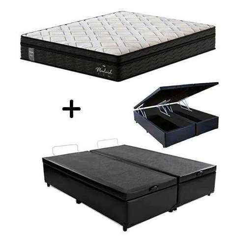 Cama Box C/ Baú Queen + Colchão de Molas Ensacadas Probel Madrid Pillow Euro Queen
