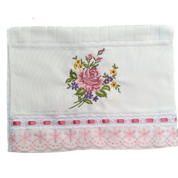 Toalha de Lavabo, de Mão, Estampa: Ramalhete de Rosa e botões. Cor: Branco Dohler Artesanalle - 1