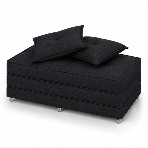 Puff Cama Dobravel Casal 130cm com Rodizios e Almofadas Cor: Linho Preto