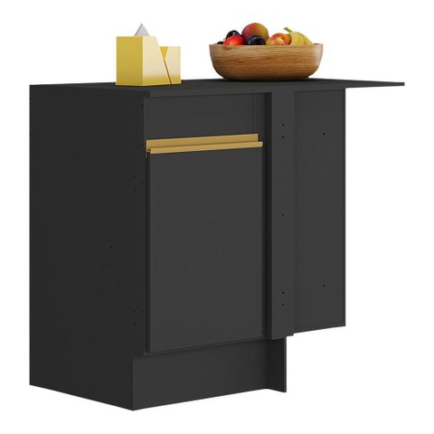 Balcão Cozinha de Canto com Rodapé 1 Porta Veneza Multimóveis V2120 Preto/dourado