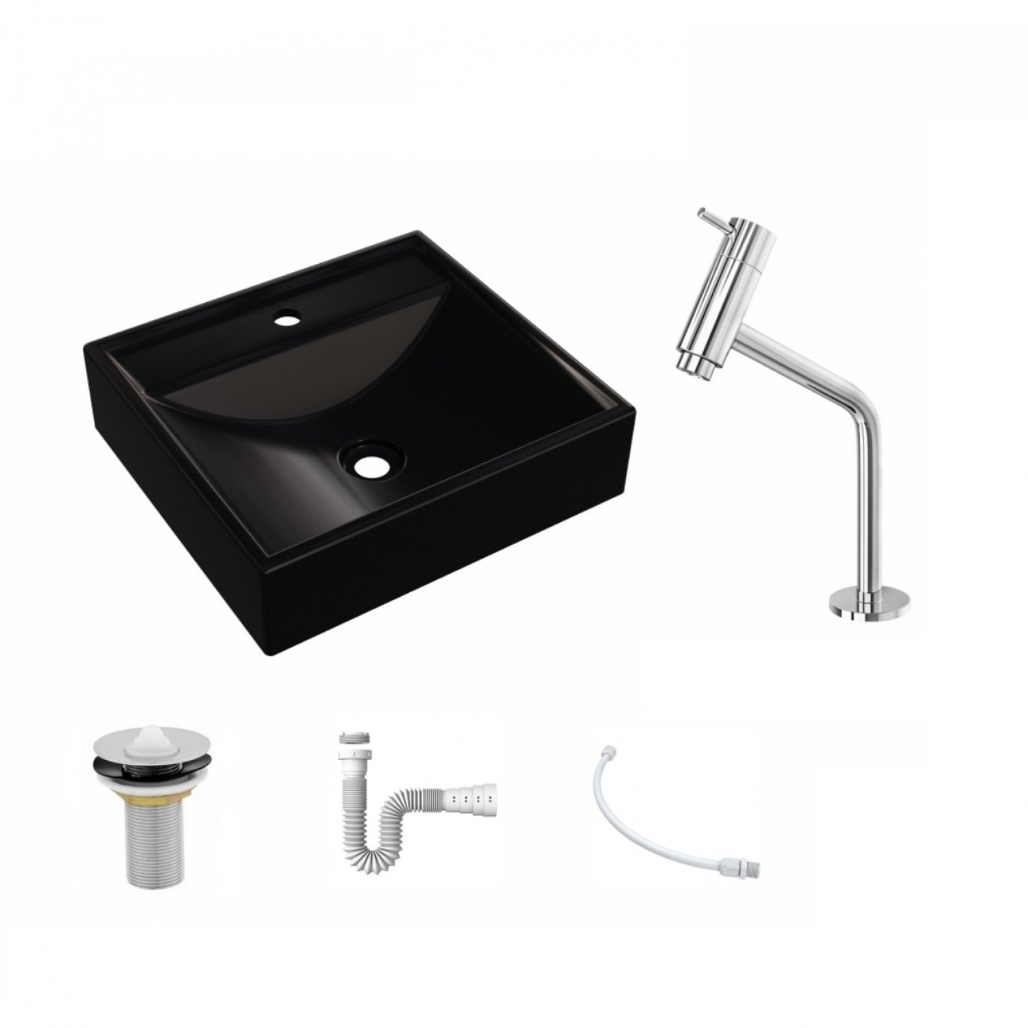 Kit Cuba Q39 com Torneira Pratika 1060 Metal e Válvula, Sifão Pvc e Flexível Compace - 2