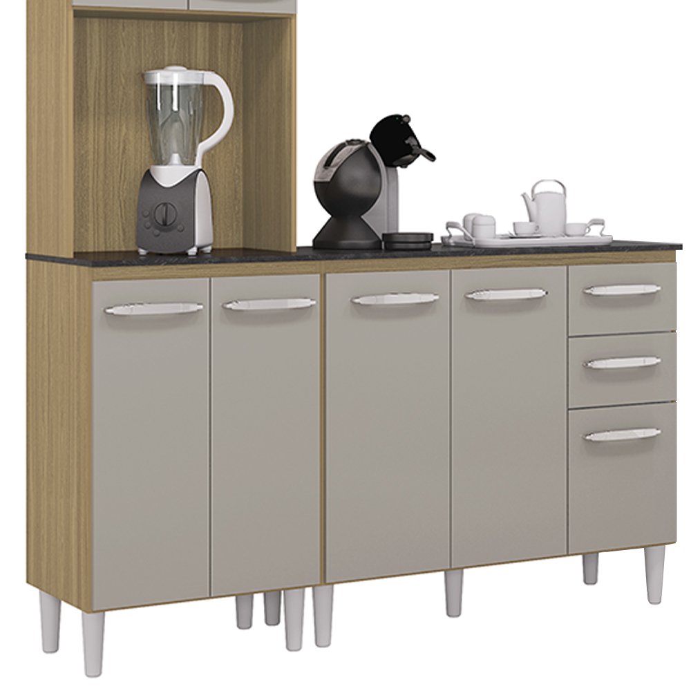 Cozinha Compacta Completa com Balcão 202cm Dora P11 Damasco/Off