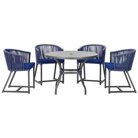 Mesa com 4 Cadeiras e Noronha Estofado 10 Trama Original Azul