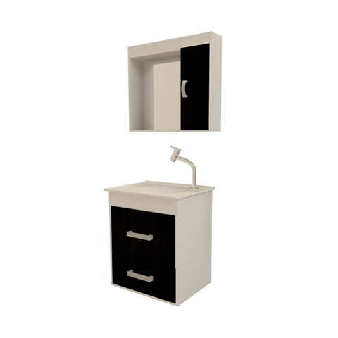 Kit Gabinete Granada Espelheira+balcao Suspenso+ Bancada Branco C/ebano - Gabinetto