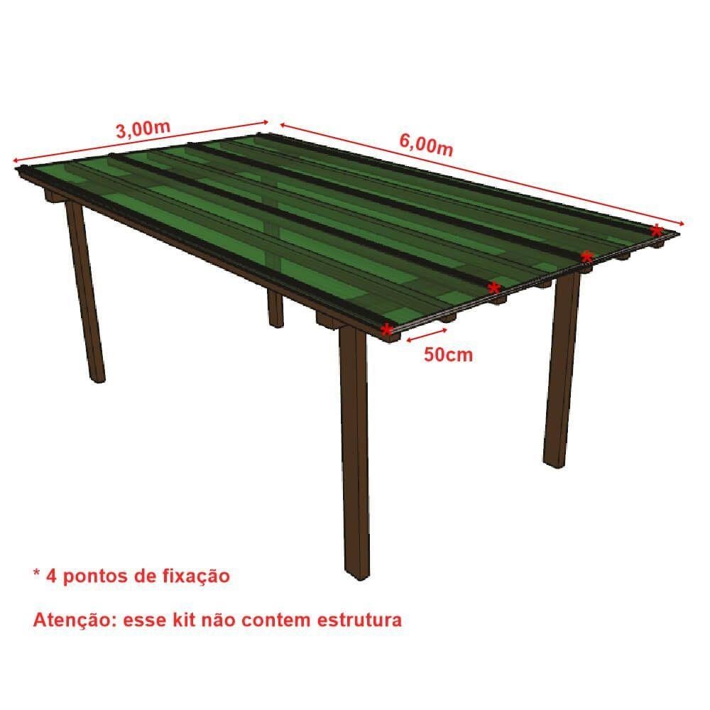 Kit Policarbonato Verde 4mm 3,00m X 6,00m - Perfis Naturais - 5