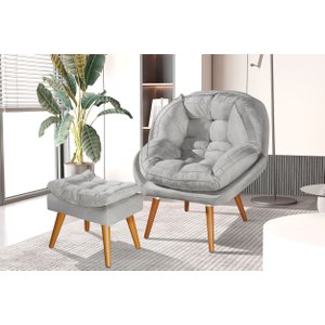Poltrona e Puff Sênior Suede P Recepção, Escritório, Sala:cinza Suede