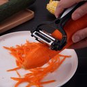 Ver imagem 4 de Descascador Legumes Frutas 3 Tipos Lâminas Descascar Fatiar Cortar Aço Inox Serrilhada Afiado Clink 