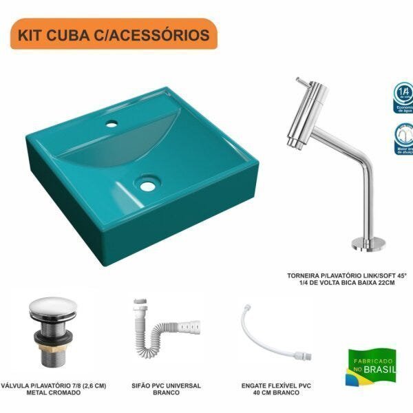 Kit Cuba Q39 com Torneira Pratika 1060 Metal e Válvula Click 1"G Sifão PVC e Flexível Compace - 3