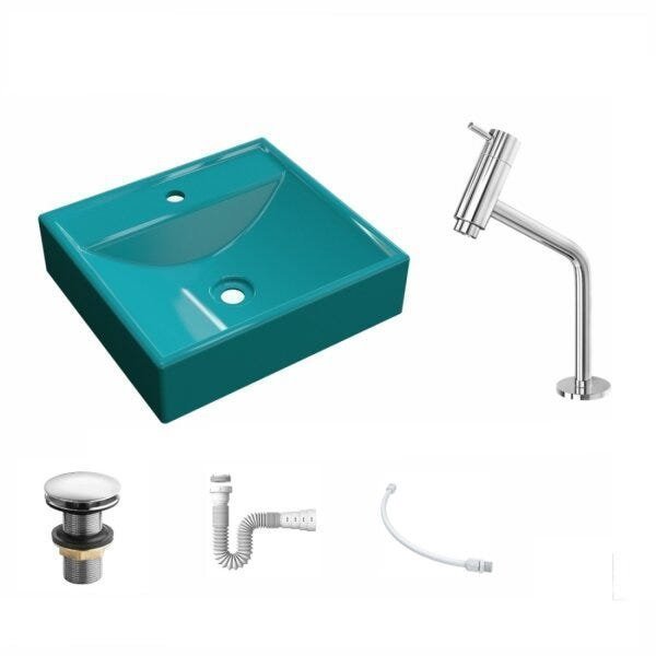 Kit Cuba Q39 com Torneira Pratika 1060 Metal e Válvula Click 1"G Sifão PVC e Flexível Compace - 2