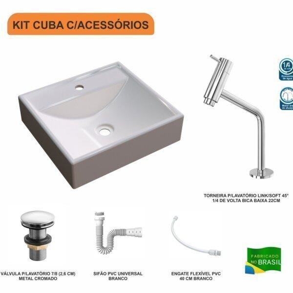 Kit Cuba Q39 com Torneira Pratika 1060 Metal e Válvula Click 1"G Sifão PVC e Flexível Compace - 3