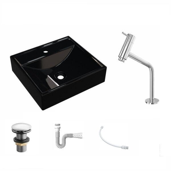 Kit Cuba Q39 com Torneira Pratika 1060 Metal e Válvula Click 1"G Sifão PVC e Flexível Compace - 2