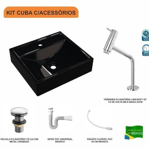 Kit Cuba Q39 com Torneira Pratika 1060 Metal e Válvula Click 1"G Sifão PVC e Flexível Compace - 3