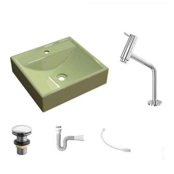 Kit Cuba Q39 com Torneira Pratika 1060 Metal e Válvula Click 1"G Sifão PVC e Flexível Compace - 2