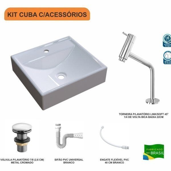 Kit Cuba Q39 com Torneira Pratika 1060 Metal e Válvula Click 1"G Sifão PVC e Flexível Compace - 3
