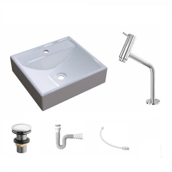 Kit Cuba Q39 com Torneira Pratika 1060 Metal e Válvula Click 1"G Sifão PVC e Flexível Compace - 2