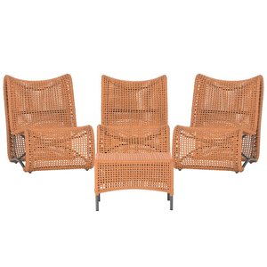 3 Poltronas e Mesa Texas em Alumínio Pintura Preta Corda Náutica Trama Original