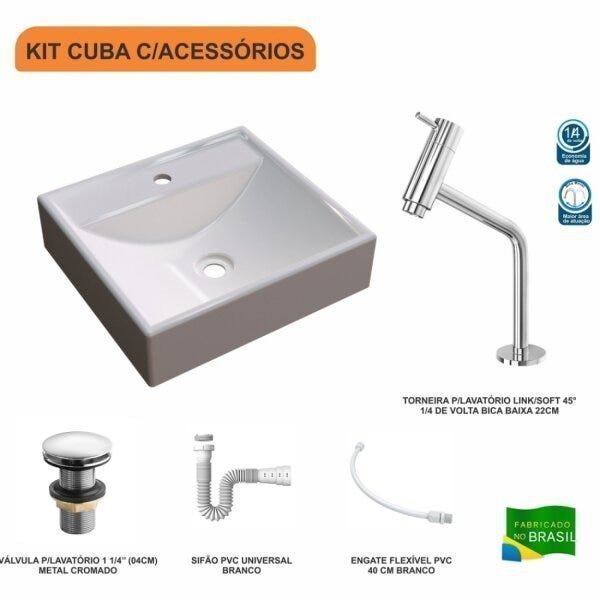 Kit Cuba Q39 com Torneira Pratika 1060 Metal e Válvula Click 1 Pol. 1/2 Sifão PVC e Flexível Compace - 3