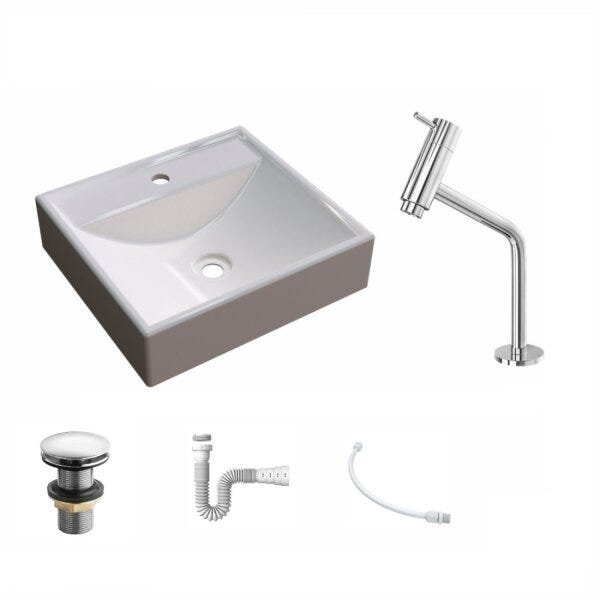 Kit Cuba Q39 com Torneira Pratika 1060 Metal e Válvula Click 1 Pol. 1/2 Sifão PVC e Flexível Compace - 2