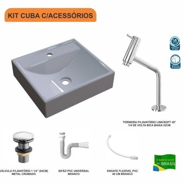 Kit Cuba Q39 com Torneira Pratika 1060 Metal e Válvula Click 1 Pol. 1/2 Sifão PVC e Flexível Compace - 3