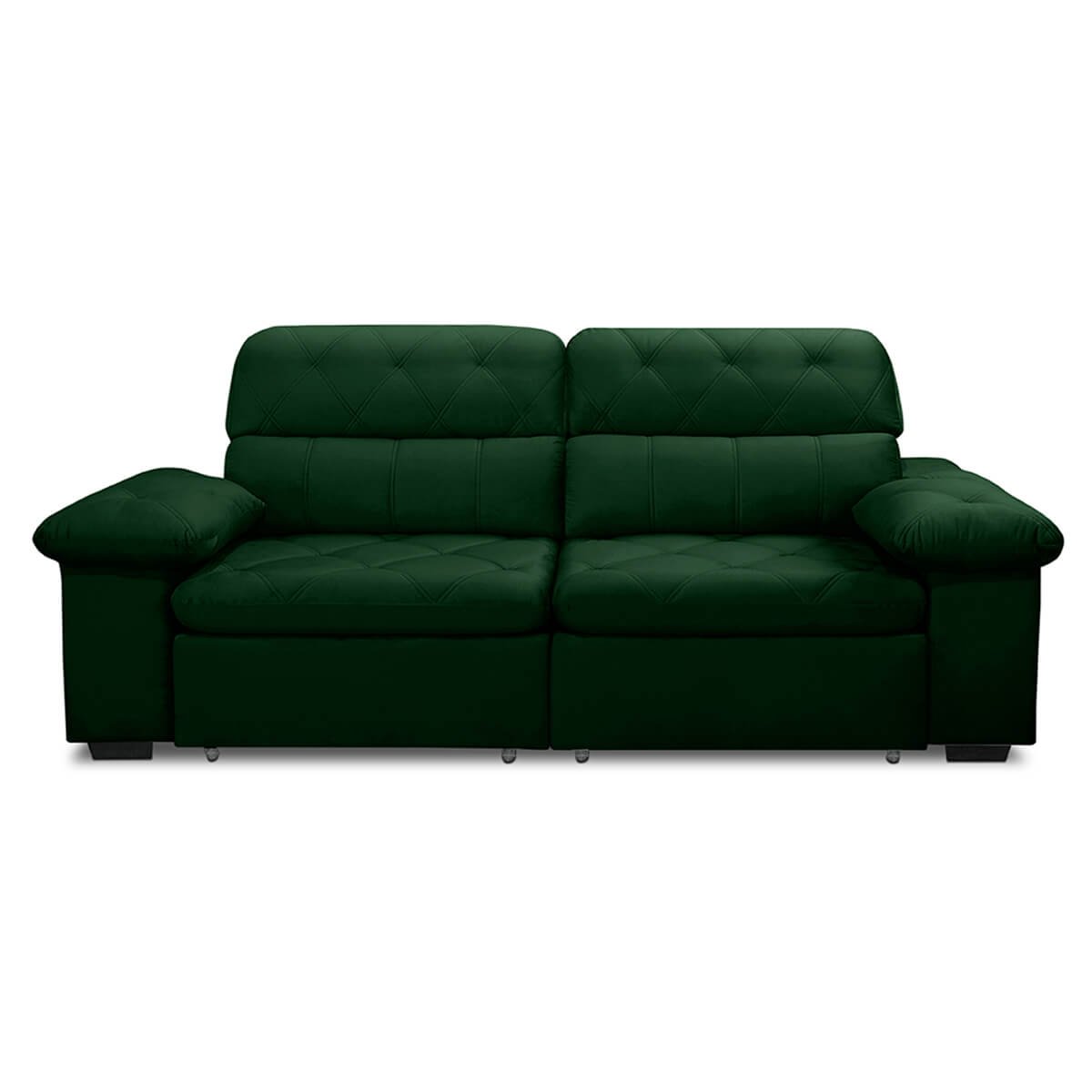 Sofa Retratil Reclinavel 2 Lugares 2,10m Crystal Veludo Verde Lansofbr Lansof Brasil - 3