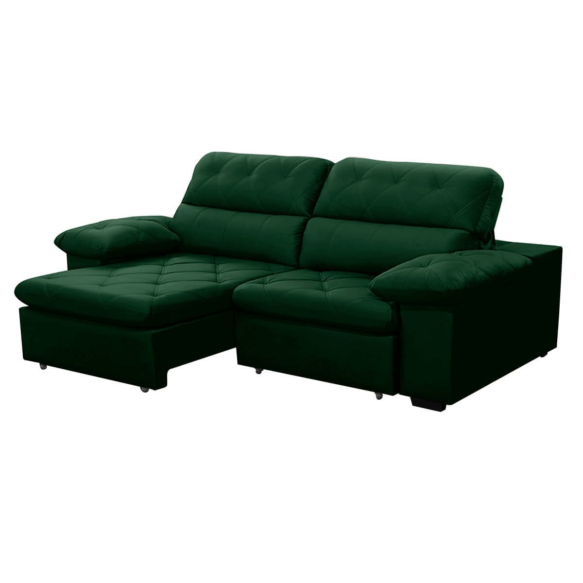 Sofa Retratil Reclinavel 2 Lugares 2,10m Crystal Veludo Verde Lansofbr Lansof Brasil - 2