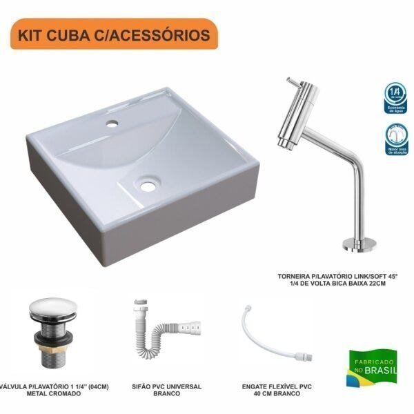 Kit Cuba Q39 com Torneira Pratika 1060 Metal e Válvula Click 1 Pol. 1/2 Sifão PVC e Flexível Compace - 3