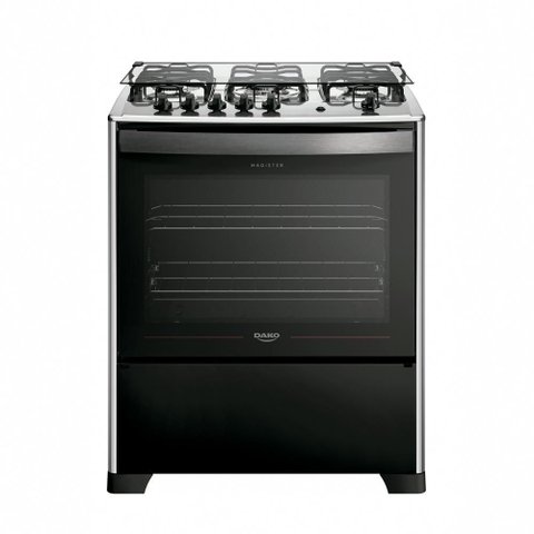 Fogão 5 Bocas a Gás Dako Magister com Mesa de Inox e Forno 100l Preto Bivolt