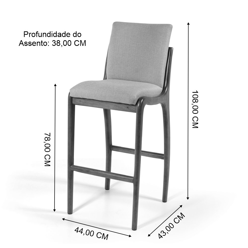 Banqueta Alta com Encosto Estofada em Madeira Maciça Garbo Cinza Escuro - Straub Web - 5