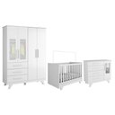 Ver imagem 1 de Dormitório Infantil Retrô Janelas Guarda Roupa, Cômoda e Berço Branco Brilho - Móveis Peroba