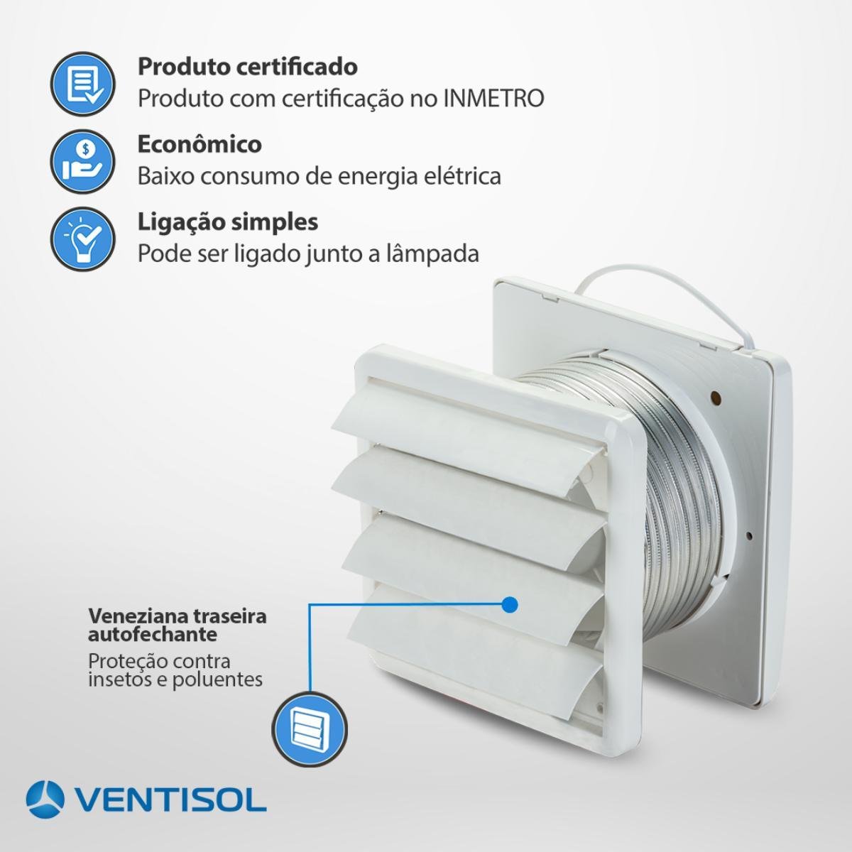 Kit Exaustor Banheiro Completo Bivolt 15cm Duto Grade Inseto - 5