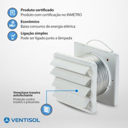 Kit Exaustor Banheiro Completo Bivolt 15cm Duto Grade Inseto - 5