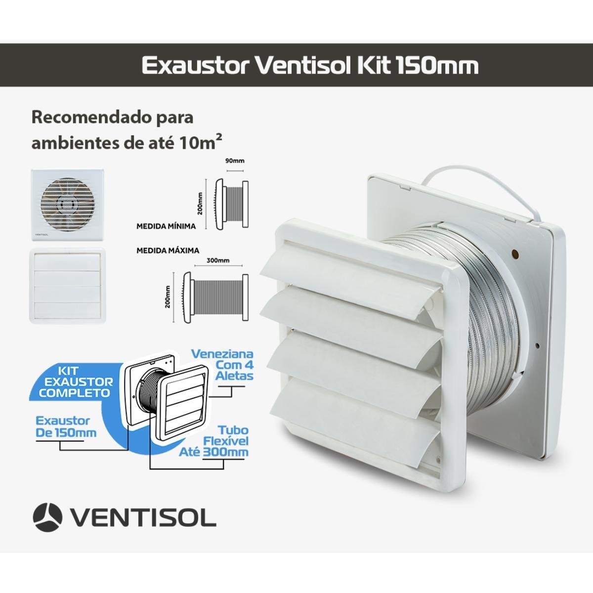 Kit Exaustor Banheiro Completo Bivolt 15cm Duto Grade Inseto - 6