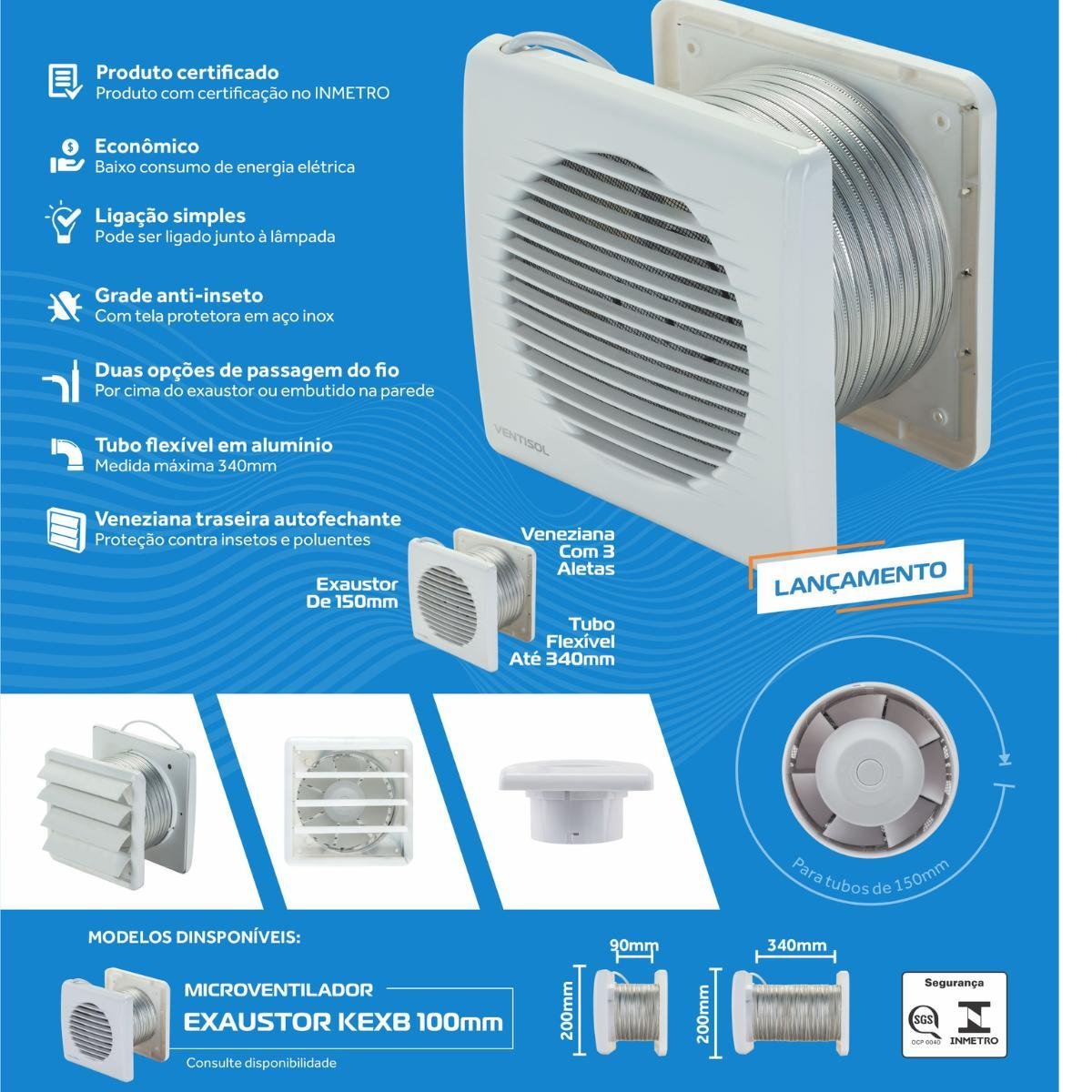 Kit Exaustor Banheiro Completo Bivolt 15cm Duto Grade Inseto - 8