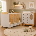 Ver imagem 1 de Kit Quarto Bebê Pingo Berço e Cômoda Tela Off White/Amêndoa