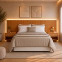 Ver imagem 1 de Cabeceira Casal Queen com 2 Mesas de Cabeceira LED 3500k e Tomadas 100% MDF Ayla