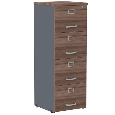 Armário de Arquivo Oficio PE25 Pandin 45,70 cm (largura) em MDP Cor Walnut e Grafito com 4 Gavetas