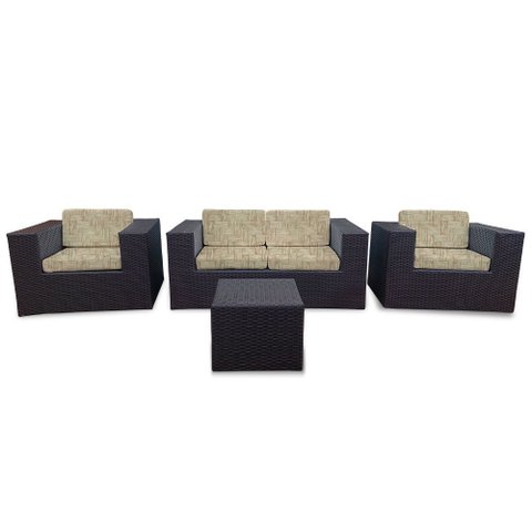 Conjunto Bora Bora Escuro - 1 Sofá 2 Lugares + 2 Poltronas + 1 Mesa de Centro - Mykonos