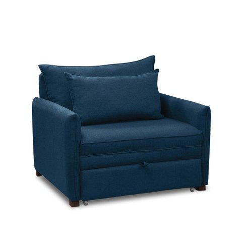 Poltrona Cama Retrátil Solteiro com Rodízio Cloe Bouclê Azul Marinho E03 - D’Rossi