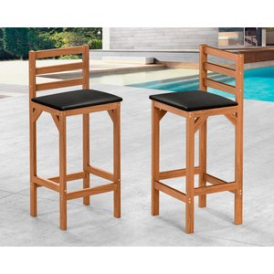 Kit 2 Banquetas Alta Pés em Madeira Balcão Bancada Cozinha Moderna Paris Área Gourmet Cor Nature