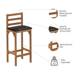 Kit 2 Banquetas Alta Pés em Madeira Balcão Bancada Cozinha Moderna Paris Área Gourmet Cor Nature - 2