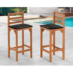 Kit 2 Banquetas Alta Pés em Madeira Balcão Bancada Cozinha Moderna Paris Área Gourmet Cor Nature - 1