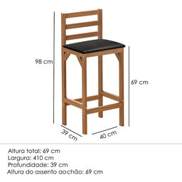 Kit 2 Banquetas Alta Pés em Madeira Balcão Bancada Cozinha Moderna Paris Área Gourmet Cor Nature - 3