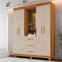 Ver imagem 1 de Guarda-Roupa 4 Portas 3 Gavetas com Espelho Penteadeira Berlim Yescasa Off White/Cinamomo