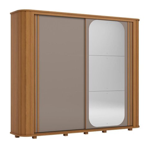 Guarda Roupa Casal Mozzate 2 Portas de Correr 6 Gavetas MDF-MDP Cinamomo-Avelã com Espelho 271cm