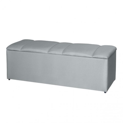 Recamier Banco Baú Estofado 140 Cm Tania Linho Cinza Idf Decor