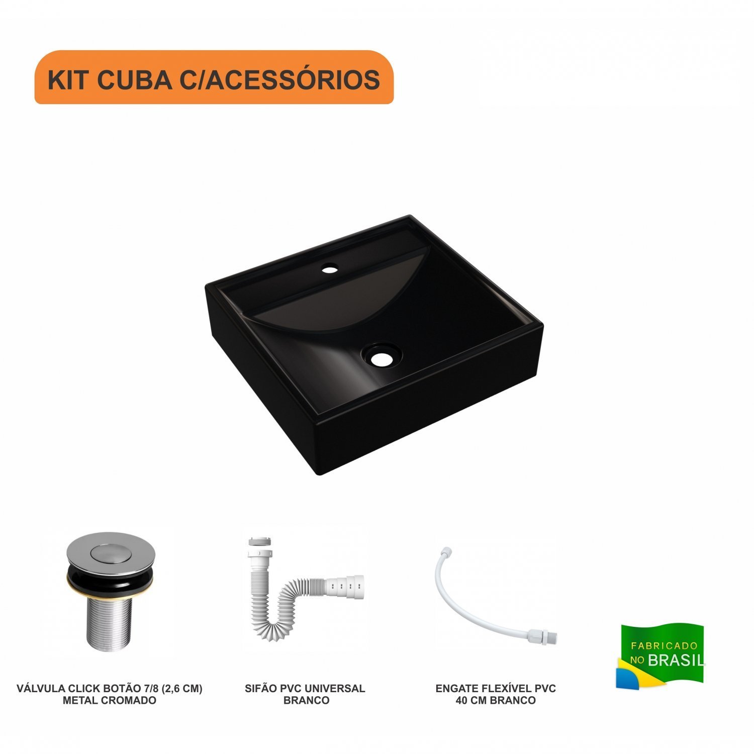 Kit Cuba Q39 com Válvula Click, Sifão Pvc e Flexível Compace - 3