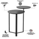 Ver imagem 2 de Mesa Lateral para Sala de Estar 2 em 1 Pés Metálicos Dari A03 Nero Preto - Lyam Decor